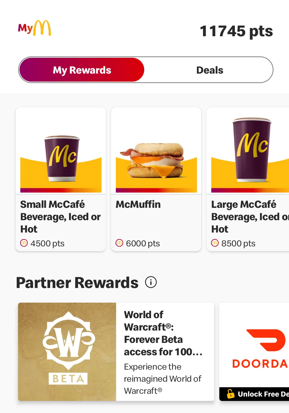 麦当劳澳洲 MyMacca's App 的 Partner Rewards 列表:World of Warcraft: Forever Beta access for 1000 points 麦当劳澳洲 MyMacca's App 的 Partner Rewards 列表:World of Warcraft: Forever Beta access for 1000 points